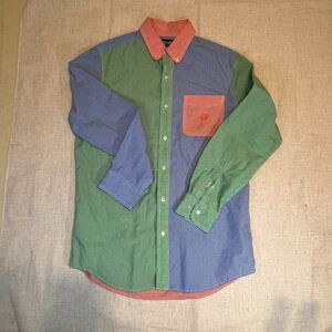 Vintage CHAPS Button Down Shirt Size Small Y2K Colorblock Patchwork Gingham